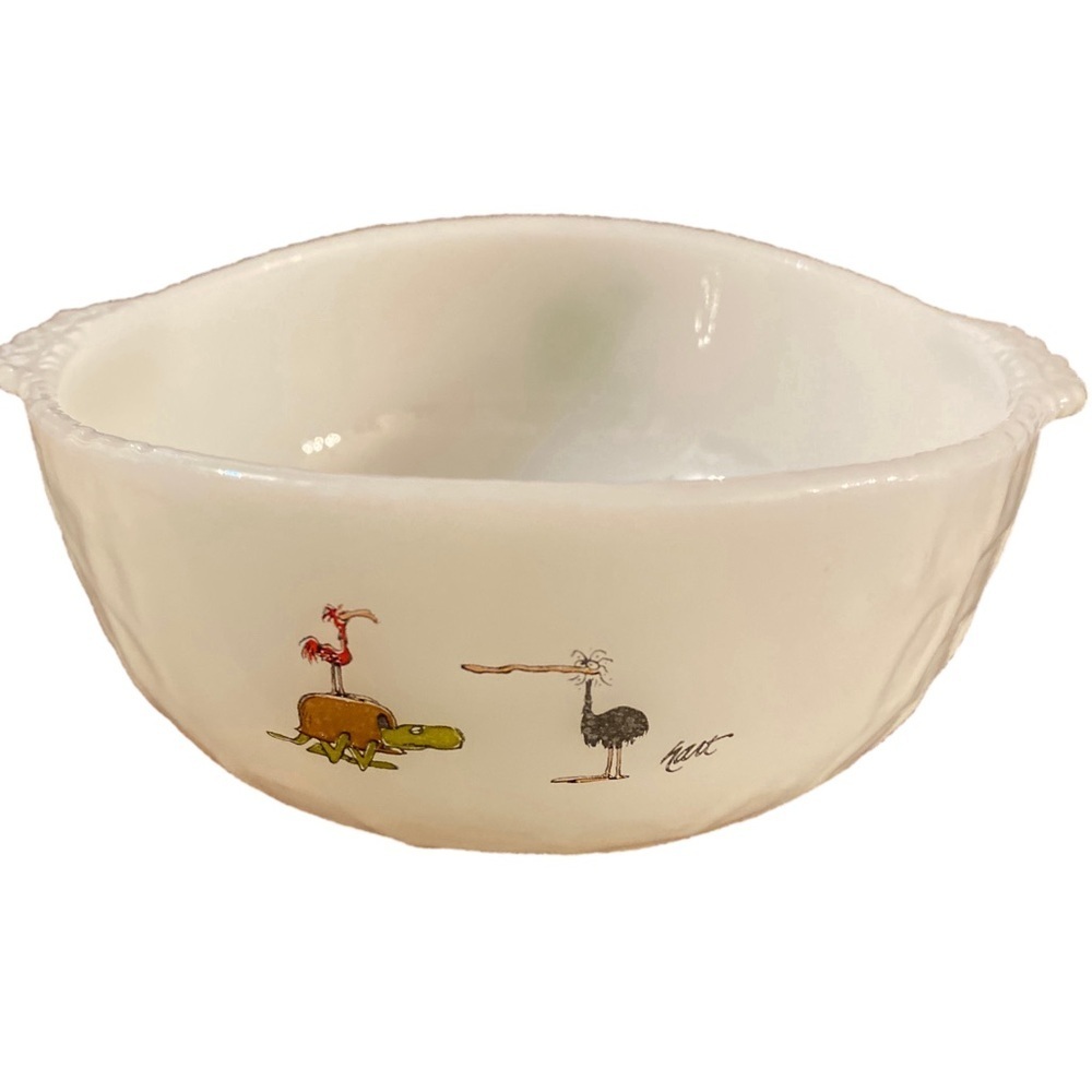 Vintage White Ceramic Bowl with Animal Design